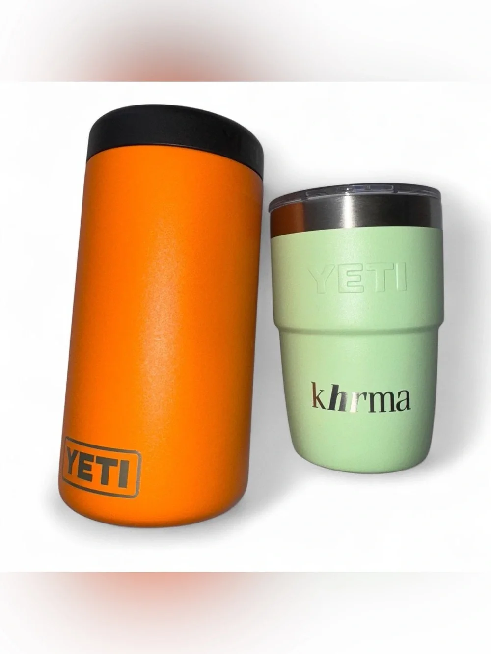 YETI Rambler Set - 8oz Lowball with Lid & Colster Can Holder Orange/Green